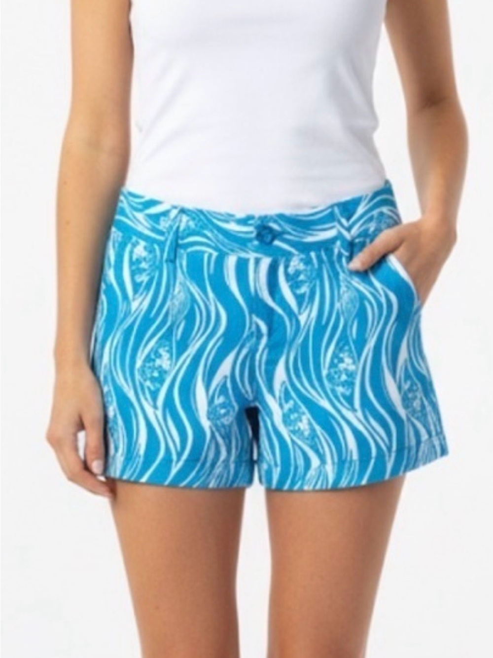 Lilly Pulitzer Callahan Shorts Size 4 Blue White Fish Print Resort Preppy